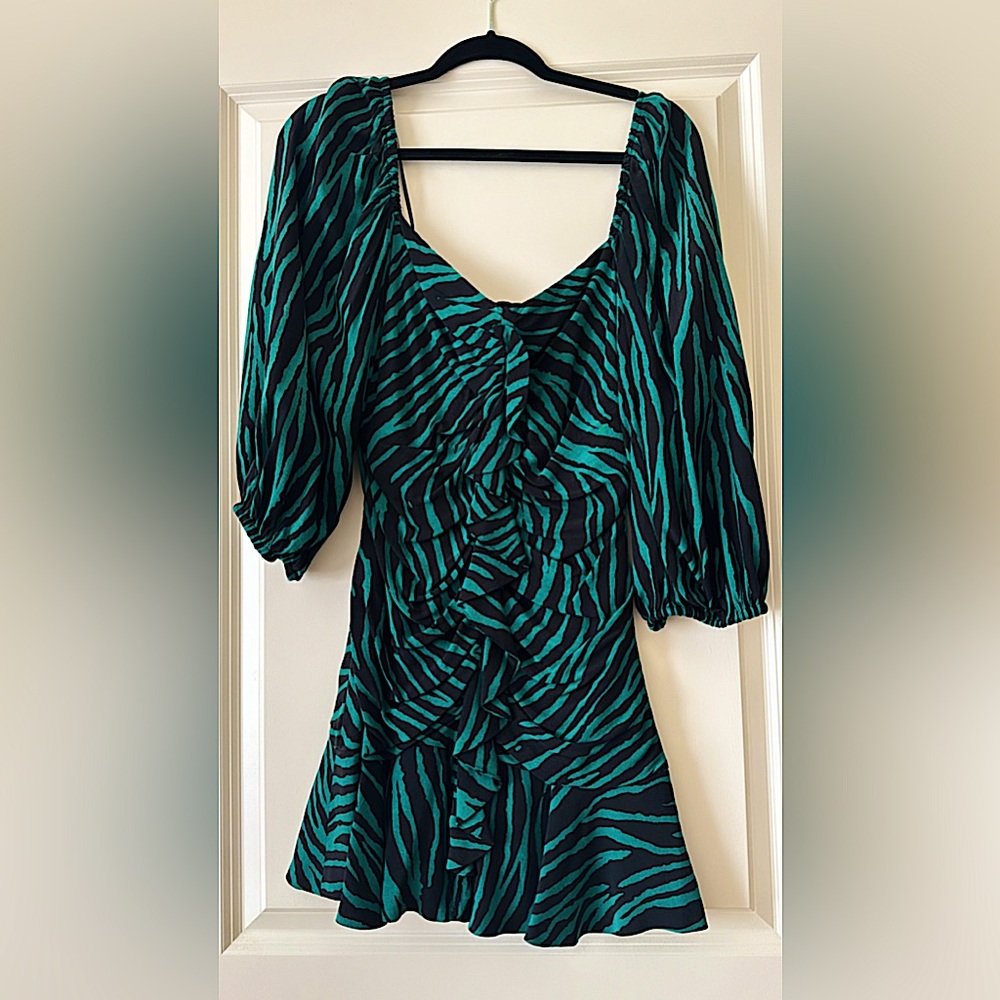 Zara green zebra print ruffle dress